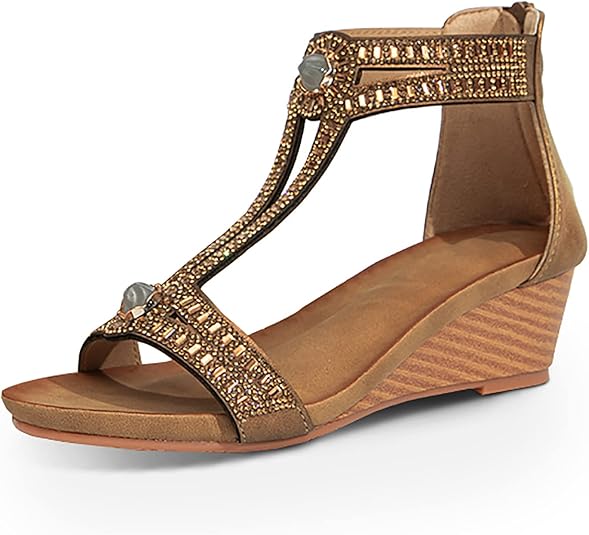 FRALOSHA Women's Open Toe Wedge Sandals – Casual Summer Roman Breathable High Heel Beach Shoes