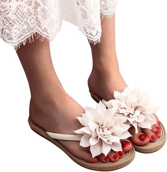 Women's Open Toe Summer Slippers & Sandals – Indoor Outdoor Flip Flop Shoes (White, Size 9)