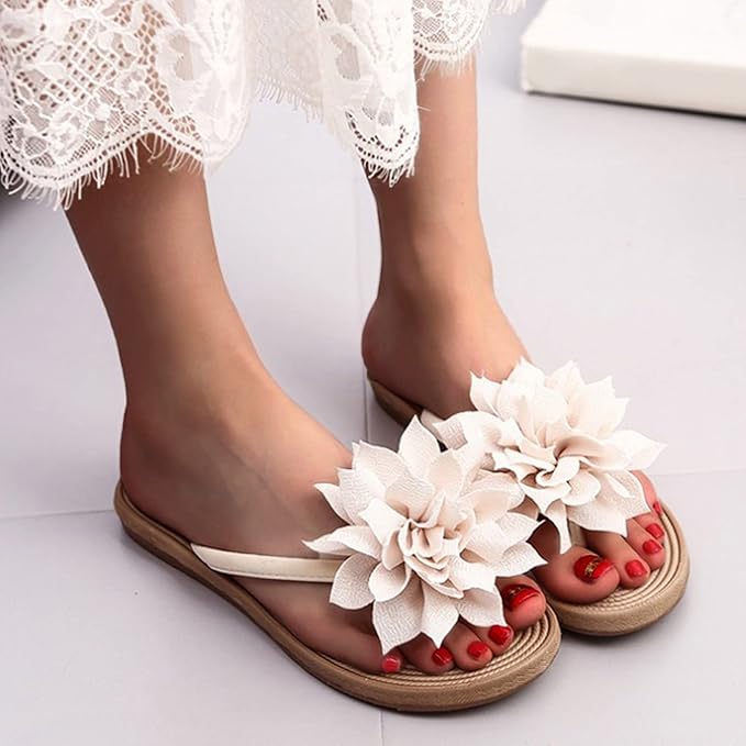 Women's Open Toe Summer Slippers & Sandals – Indoor Outdoor Flip Flop Shoes (White, Size 9)