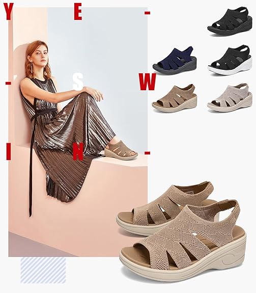 Women's Platform Walking Wedge Sandals – Dressy Comfortable Open Toe Casual Summer Beach Shoes