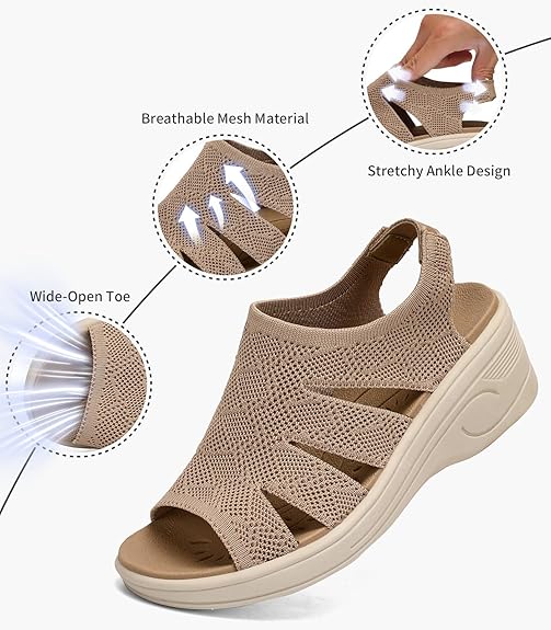 Women's Platform Walking Wedge Sandals – Dressy Comfortable Open Toe Casual Summer Beach Shoes